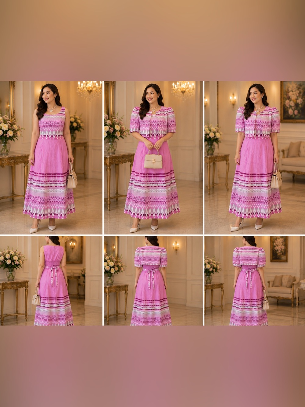 Pink and purple Filipiniana maxi dress with a boho vibe fits S to L